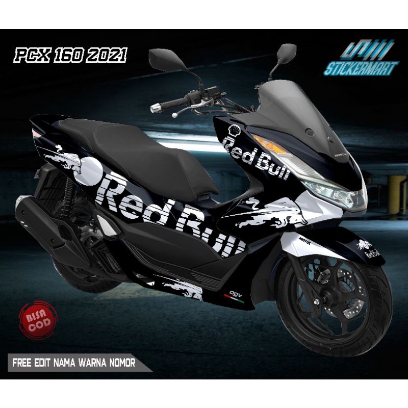 Decal PCX 160 Redbull polosan motif banteng warna pilihan variasi sticker motor full body printing