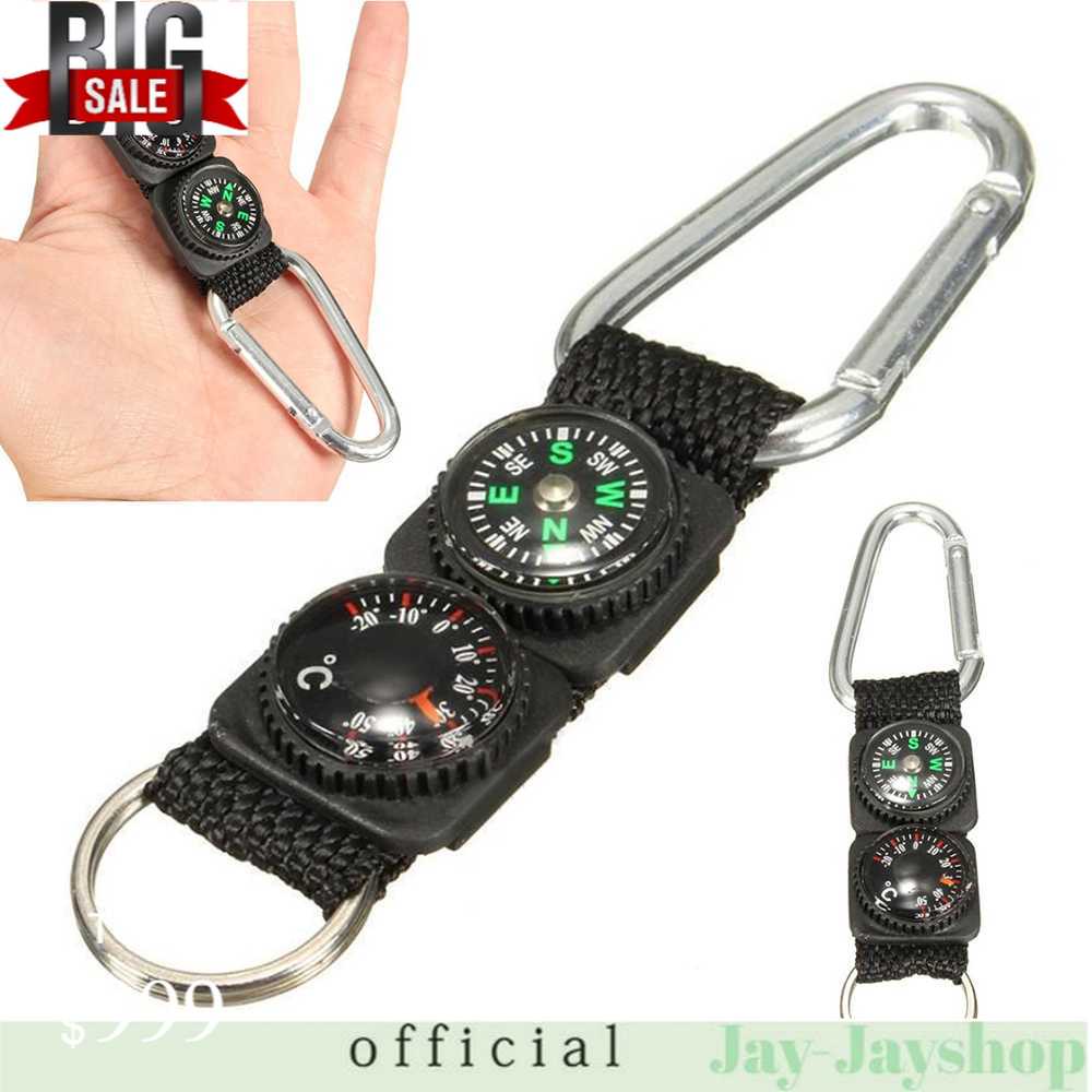 Mayitr Gantungan Kunci 3 in 1 Kompas Termometer Carabiner Key Ring