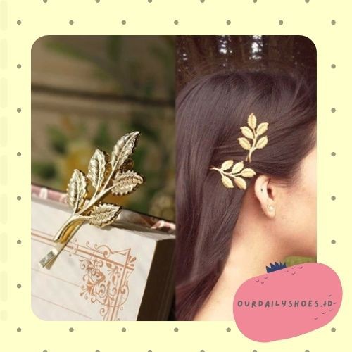 ★ODS★  Jepit Rambut FA61 Model Daun Warna Gold Gaya Korea Retro untuk Wanita