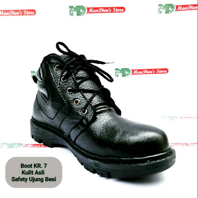 MANDIENS - Sepatu Safety Pria Kulit Asli Ujung Besi KR. 7 Hitam/Coklat