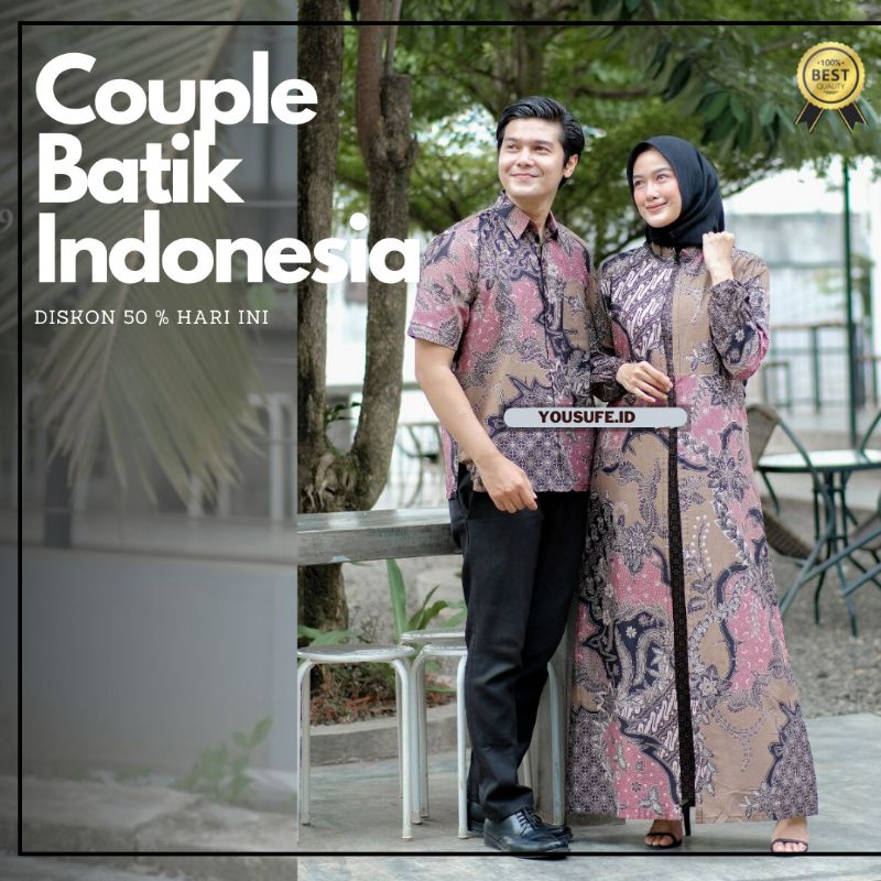 Couple Batik Terbaru Kemeja Batik dan Gamis Muslimah Cardy Lengan Panjang Bisa Seragam Pernikahan Hajatan Tidak Luntur Adem Nyaman Murah Cod Shopee Couple03CU