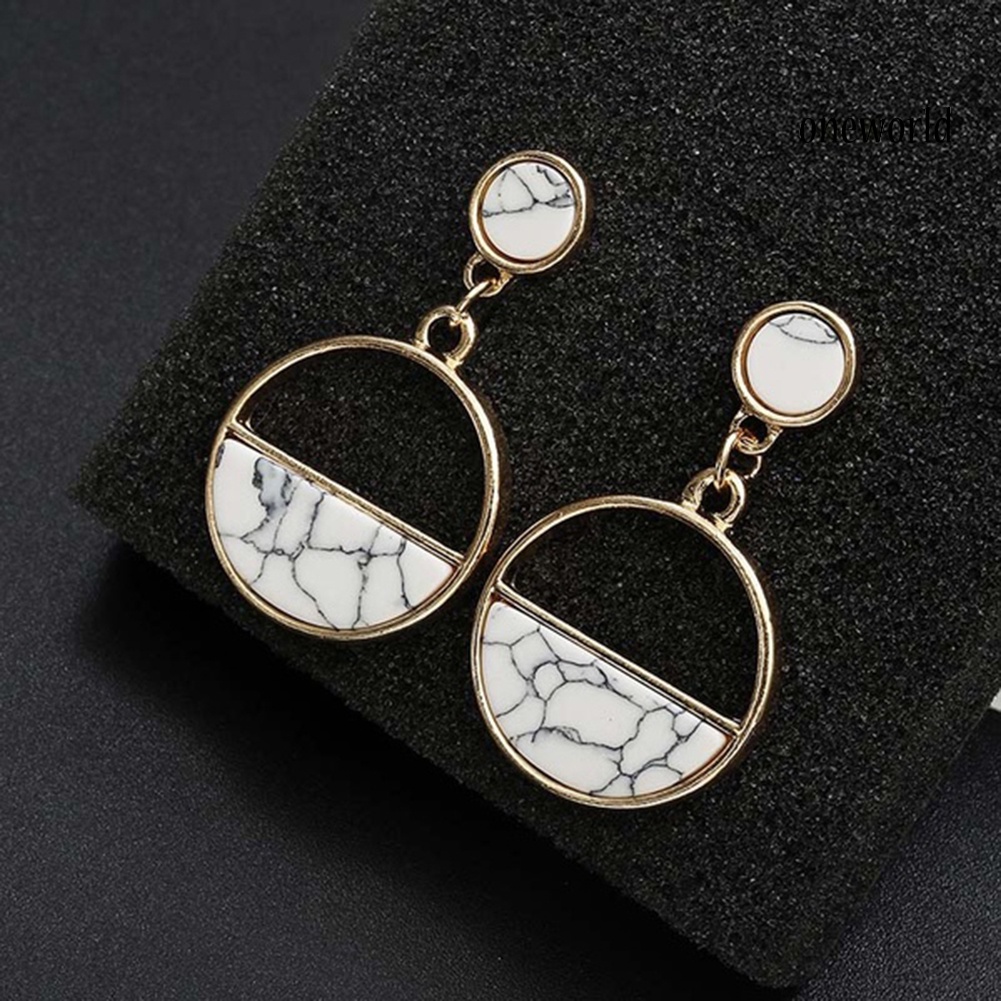 OW# Fashion Women Marble Grain Round Geometric Dangle Ear Stud Earrings Jewelry Gift