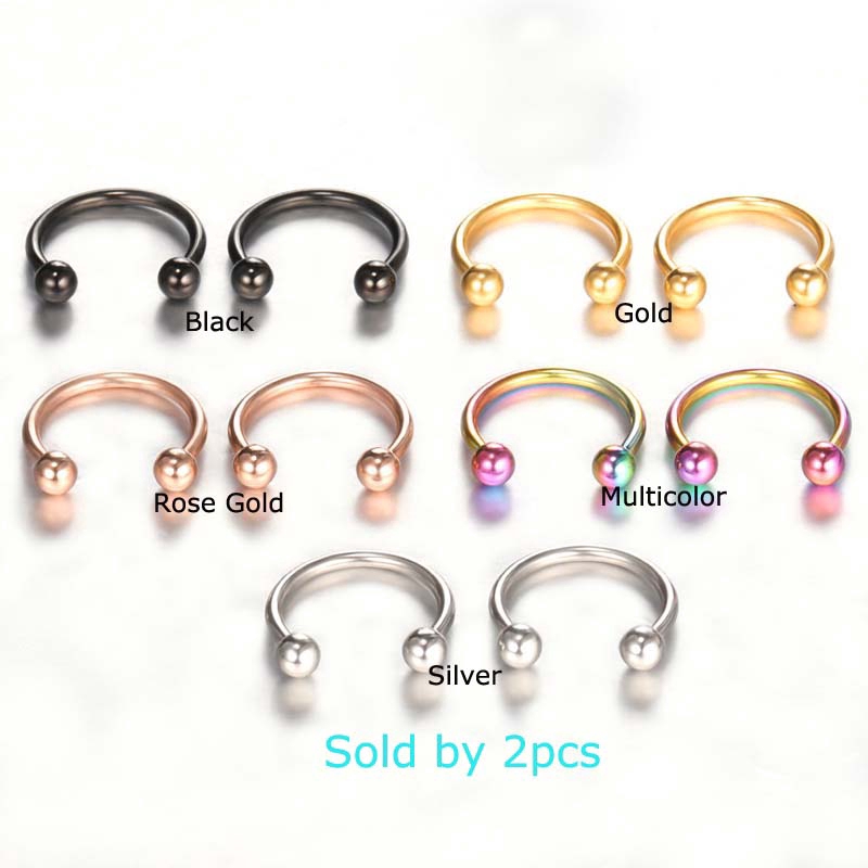 2Pcs Earrings Horseshoe Ring Nose Hoop Ear Cartilage Tragus Piercing 16G