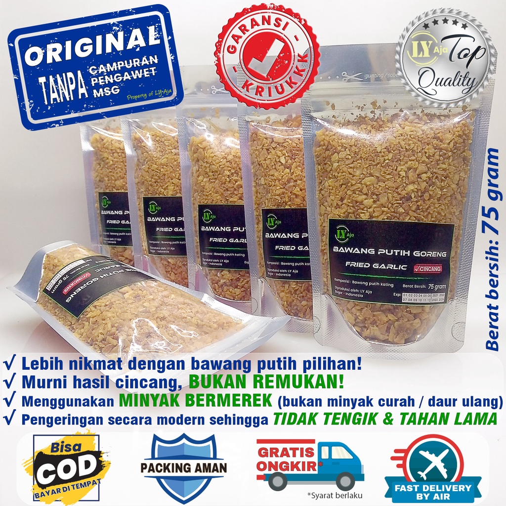 Bawang Putih Kating Goreng Cincang LY Aja 75 Gram Minced Fried Garlic ASLI TANPA TEPUNG 75 Gr