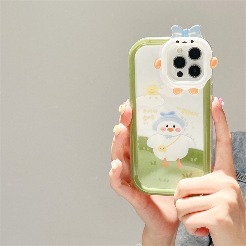 Soft Case Silikon Motif Kartun Bebek Monster Untuk iPhone 14 13 12 11 Pro Max X Xr Xs Max 7 8 6 6s Plus SE 2020