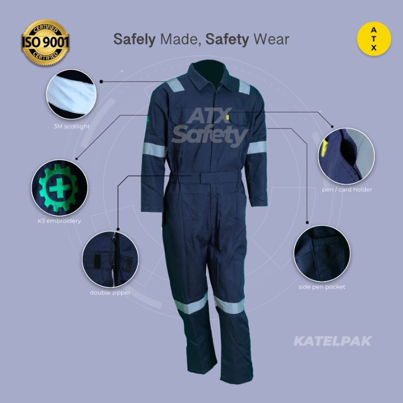 Wearpack Baju Safety Katelpak Coverall Terusan  Jumpsuit Navy ATX