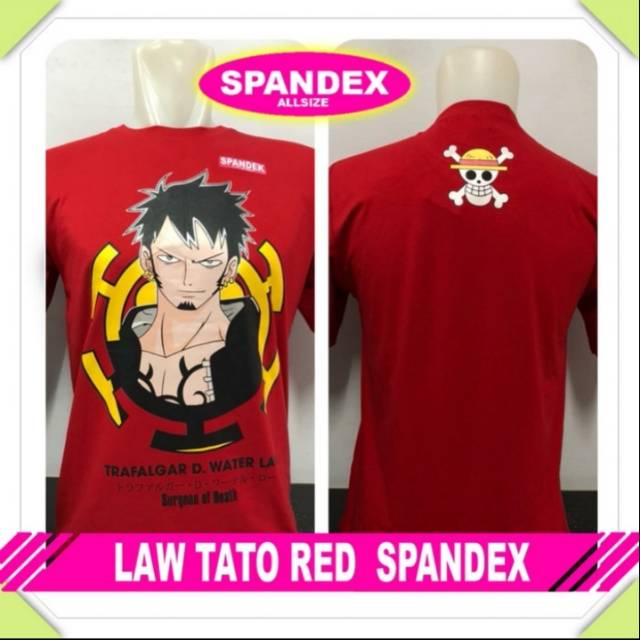Kaos baju pria distro kartun anime keren gaul dan trendy Law tato red spandex