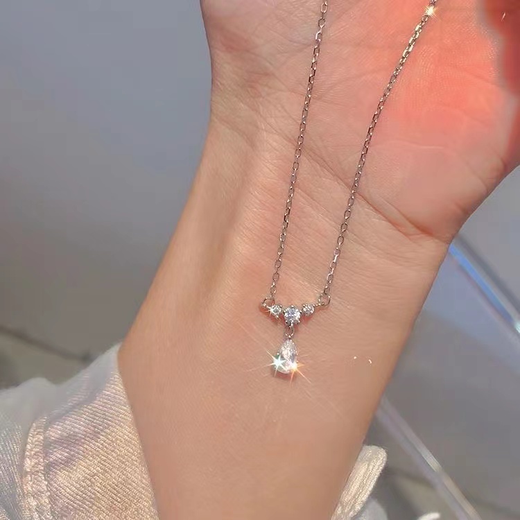 IFYOU Kalung Rantai Choker Zircon Droplets Warna Silver Gaya Korea Untuk Wanita