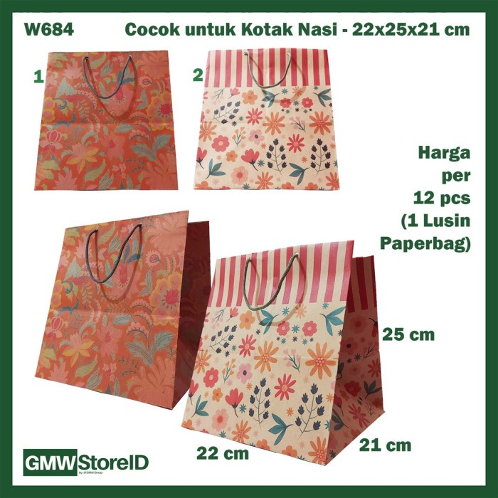 

(TERLARIS) TERBAGUS W684 PAPERBAG KOTAK NASI BATIK BUNGA KEREN GOODIEBAG P