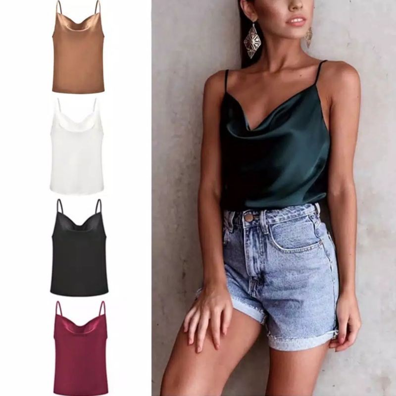 [READY bisa COD] KOREAN TOP SATIN/TANK TOP SATIN/ATASAN WANITA/ATASAN CANTIK/ATASAN CASUAL (XS-XL)