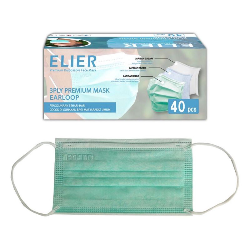 ELIER Masker Earloop 3Ply Non Medis Isi 40 Pcs - Disposable Face Mask