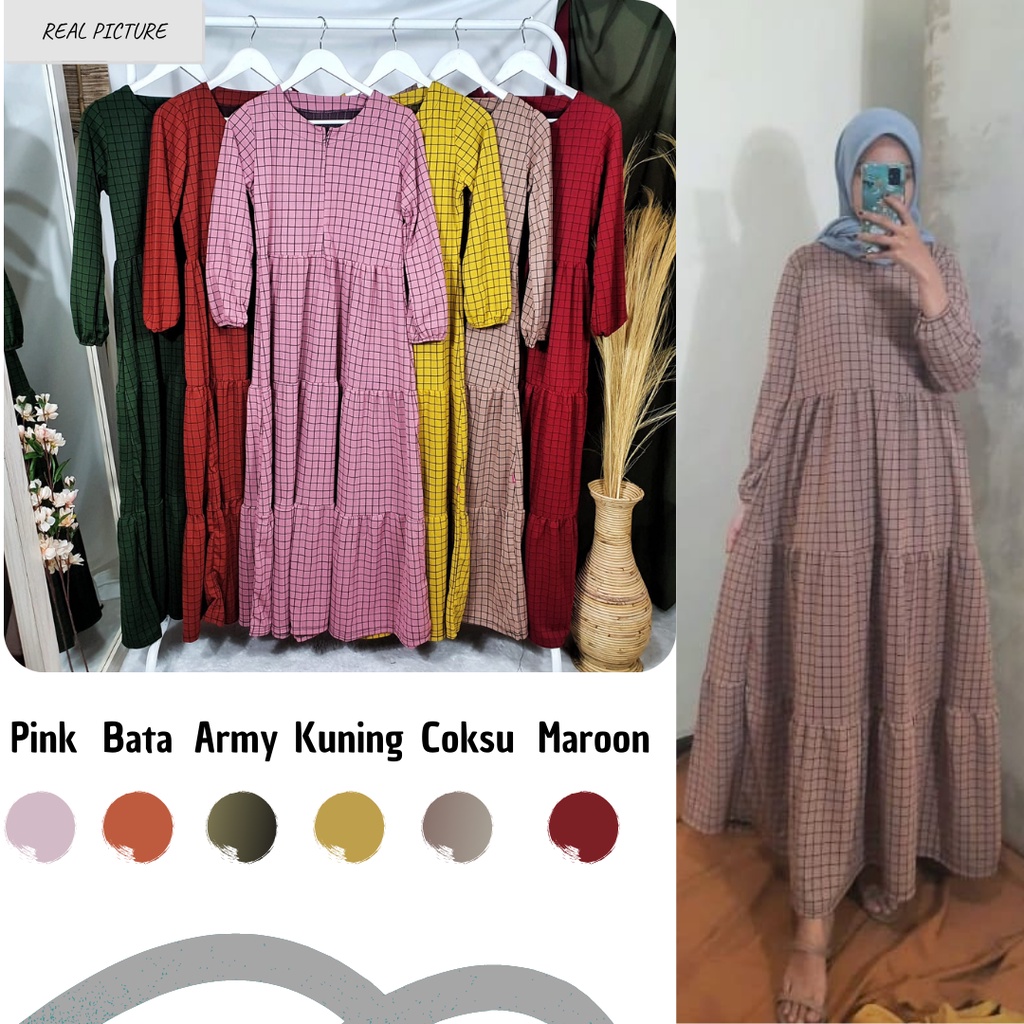 Gamis Rumbai BUSUI Lengan Panjang Fashion Muslim Zalfa Fit  L-XL Lingkar Dada 100cm Panjang 130cm