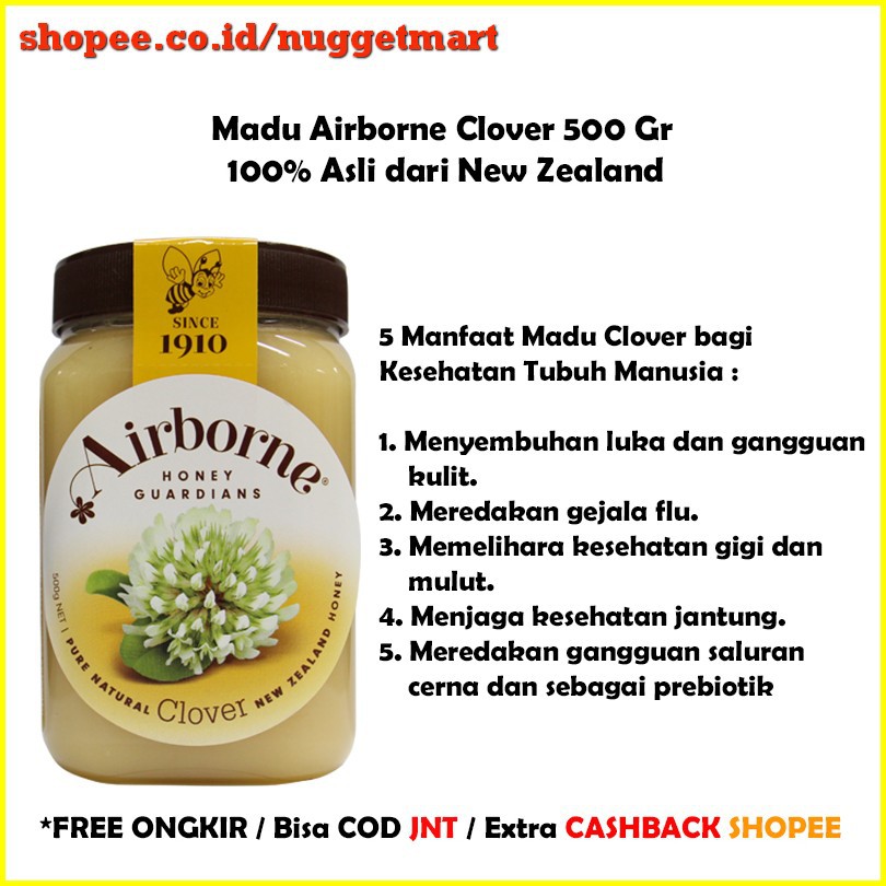 

Madu Airborne Clover 100% Asli New Zealand 500 gr