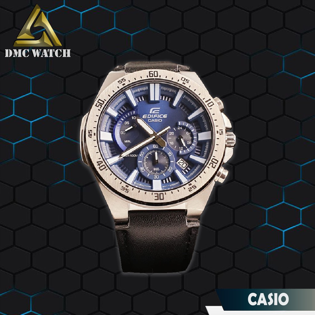 Jam Tangan Pria Casio Edifice EFR-563 Leather Silver Blue Original BM
