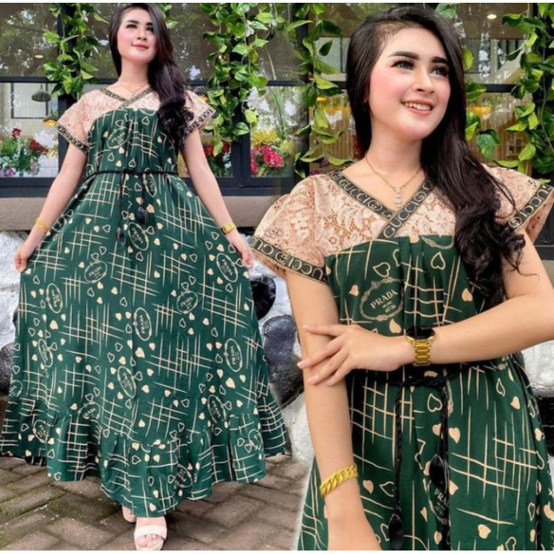 [Bisa Cod] Terbaru Daster Arab Terlaris || Dres Brokat Motif Love Free BELT / Pakaian Wanita Bhusui