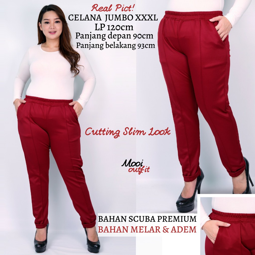 Mooi Outfit - Celana Jumbo Scuba Xxxl - Celana Jumbo Wanita Celana Bigsize Wanita / Celana Kantor Jumbo Wanita