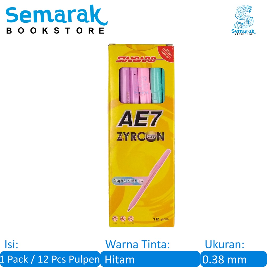 

Standard AE7 Zyrcon Pulpen Delta Tip 0.38 mm - Hitam [1 Pack / 12 Pcs]