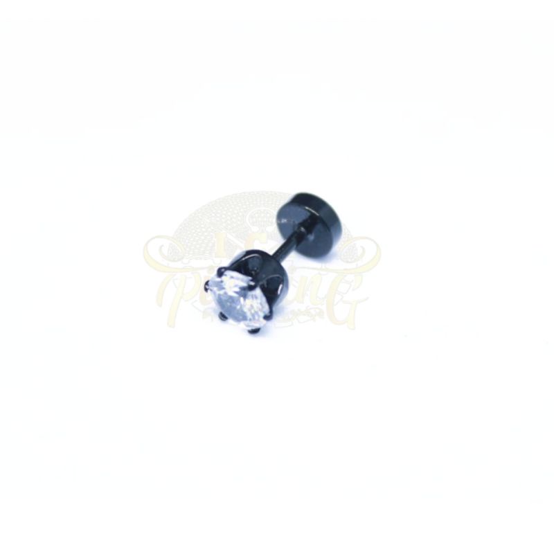 Anting Permata Black / Anting permata Pria UK  6mm / Anting Titanium / Anting Tusuk Pria