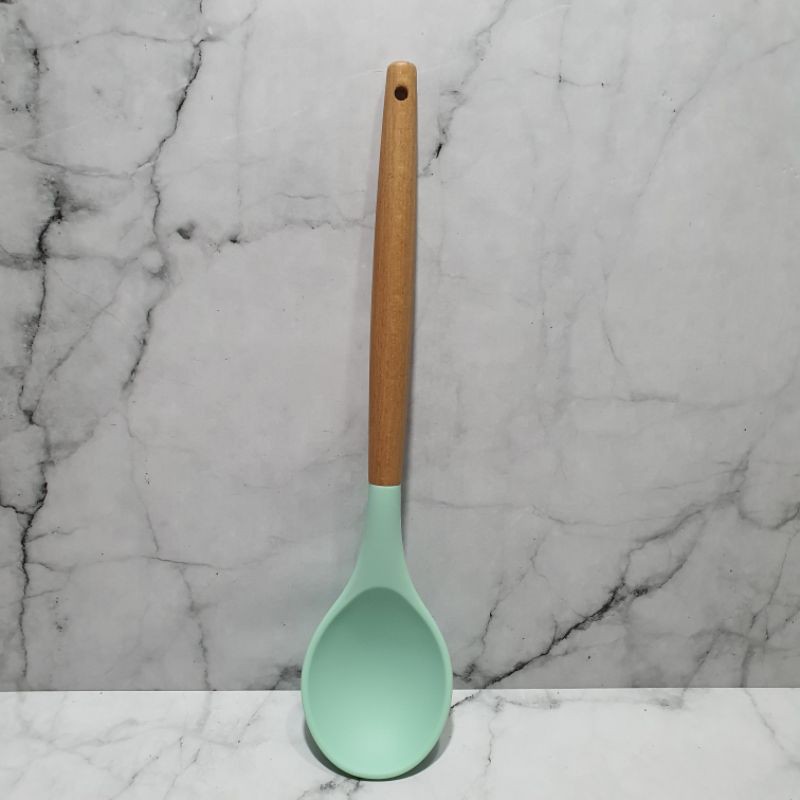 Silicone cooking Spoonela with wooden handle / sodet masak bulet