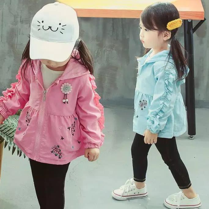Jaket Anak Perempuan - jaket bunga anak perempuan 3D topi kelinci lucu