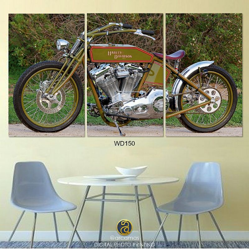 Hiasan dinding poster kayu harley davidson motor cycles classic - Poster motor jadul