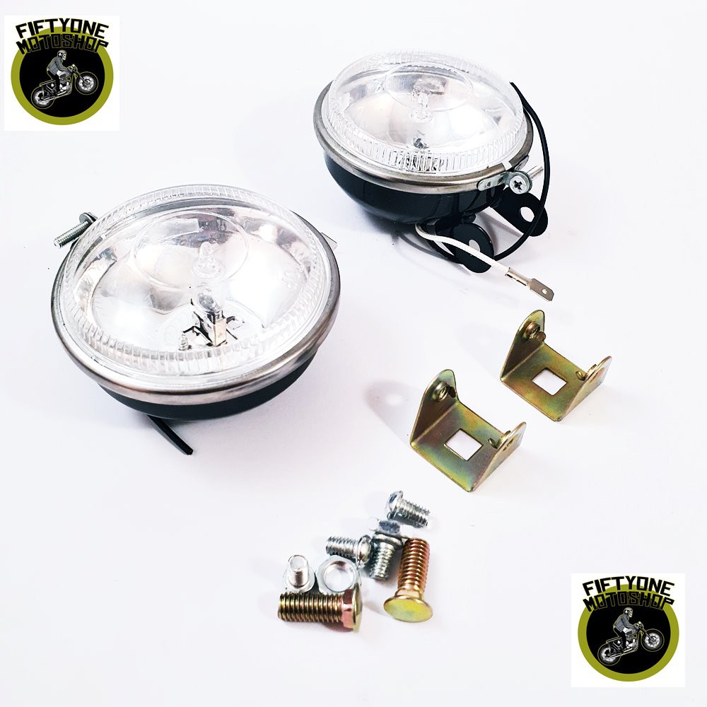 Lampu Bohlam Halogen Bulat Sorot Foglamp 1Pasang Set Bracket