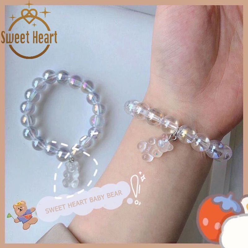 Gelang Kristal Transparan Desain Gummy Bear Bahan Resin Gaya Korea Untuk Pasangan