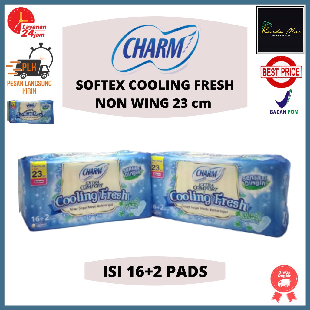 Charm Pembalut Cooling Fresh Softex Non Wing 23Cm Isi 16+2 Pads Pembalut Charm Extra Comfort