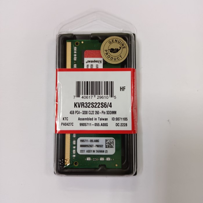 Ram Kingston Sodimm 4GB DDR4 3200MHz - KVR32S22S6/4 Garansi Resmi