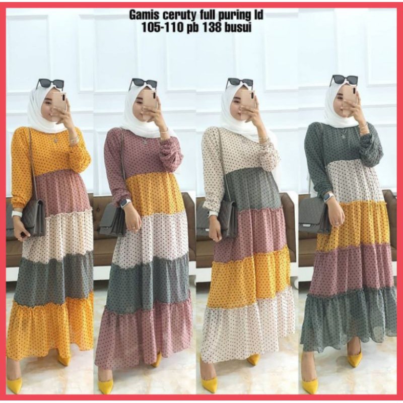 (COD) BAJU PAKAIAN FASHION CEWE WANITA PEREMPUAN DRESS GAMIS CERUTY BABYDOL PREMIUM MOTIF POLKADOT
