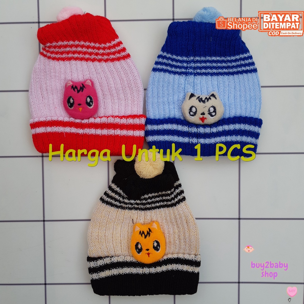 Topi Bayi Newborn BOBOKO Bahan Rajut wol Warna bordir new motif 1 PCS