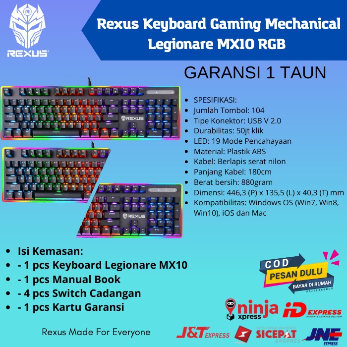 Keyboard Gaming Mechanical Rexus Legionare MX10 RGB