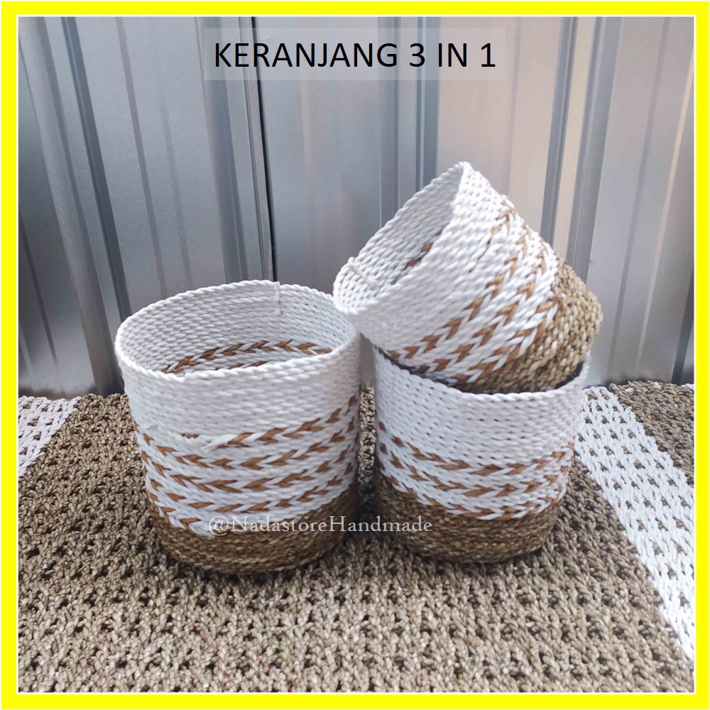 Keranjang Anyaman Cover Pot Tanaman Bahan Seagrass motif Natural Arrow langsung Pengrajin