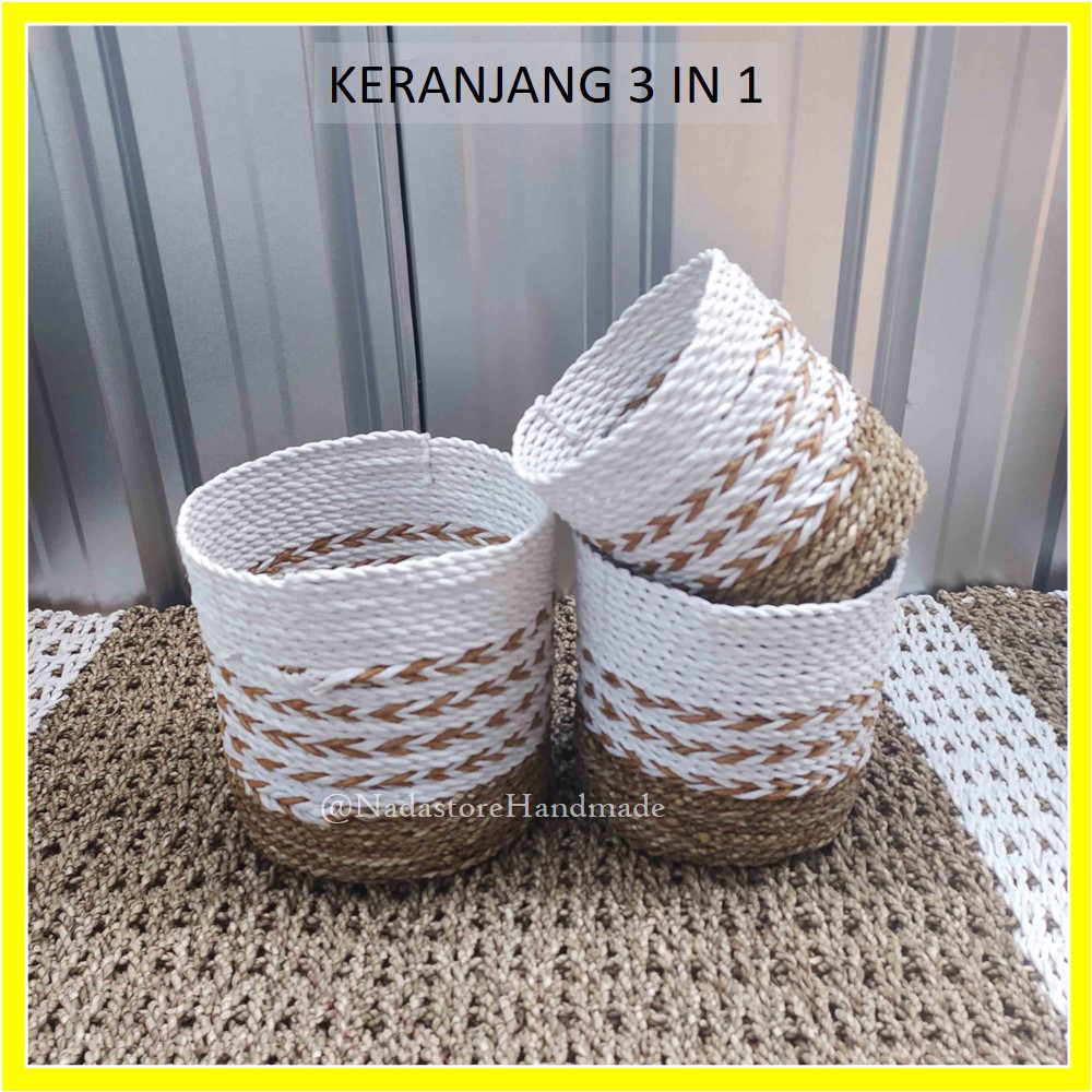 Keranjang Anyaman Cover Pot Tanaman Bahan Seagrass motif Natural Arrow langsung Pengrajin