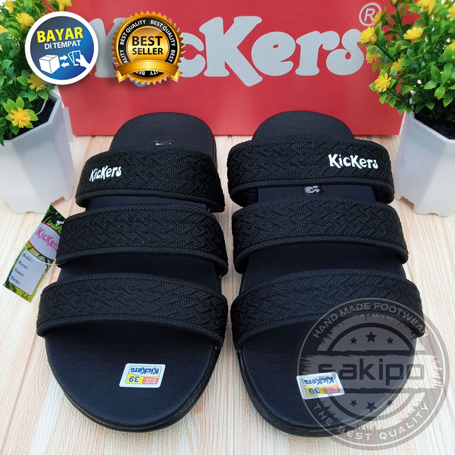 PROMO 8.8 FASHION SALE !! SANDAL PRIA DEWASA KICKERS SLOP BISBAN LURUS HITAM / SANDAL DALAM RUMAH RINGAN DI PAKAI / SAKIPO