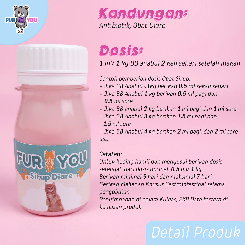 FUR YOU Sirup Diare Obat Kucing Mencret Parah dan Pup Cair untuk kucing anabul ampuh