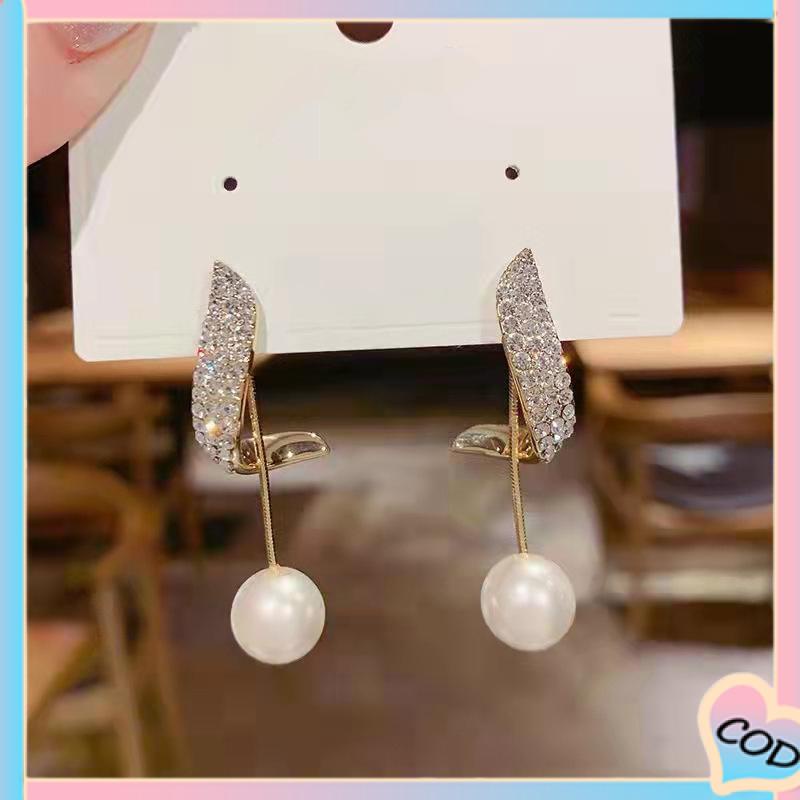 COD❤️ Anting Mutiara Berlian Elegan Anting Fashion Sederhana-A.one