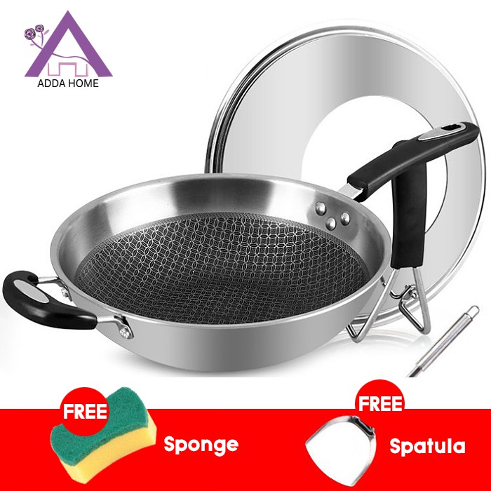 Wajan Wok Pan Stainless 304 Anti Gores, Anti Lengket