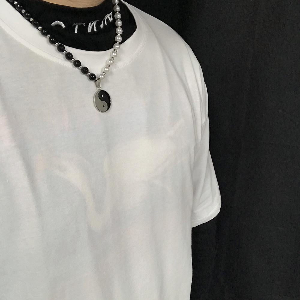 Tai Chi Gosip Yin Yang Liontin Hitam Putih Kalung Choker Pasangan untuk Pria dan Wanita