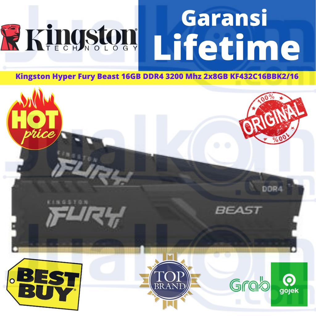 Ram Kingston DDR4 16GB 2x8GB 3200Mhz Fury Beast Black KF432C16BBK2/16