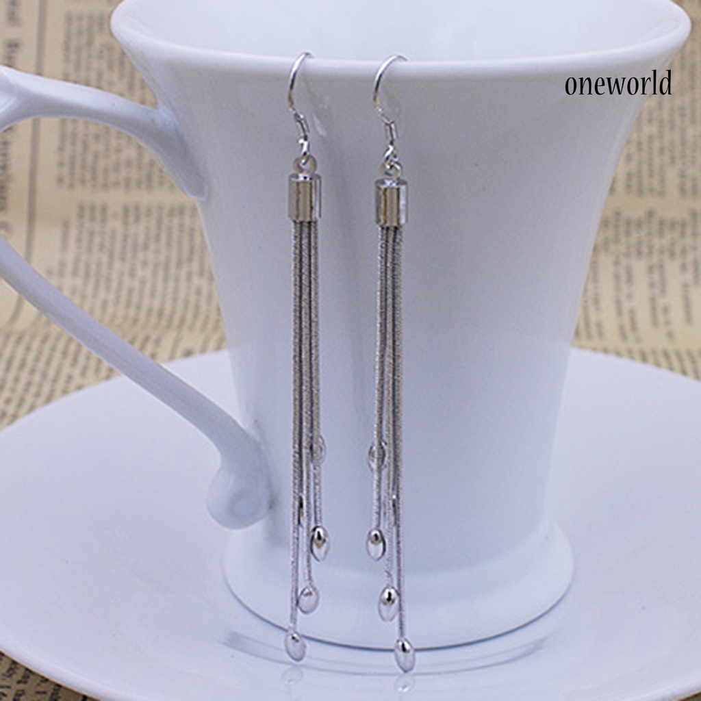 OW@ Ear Hook Stylish Eye-catching Long Tassel Long Tassel Drop Dangle Hook Earrings for Wedding Party Prom