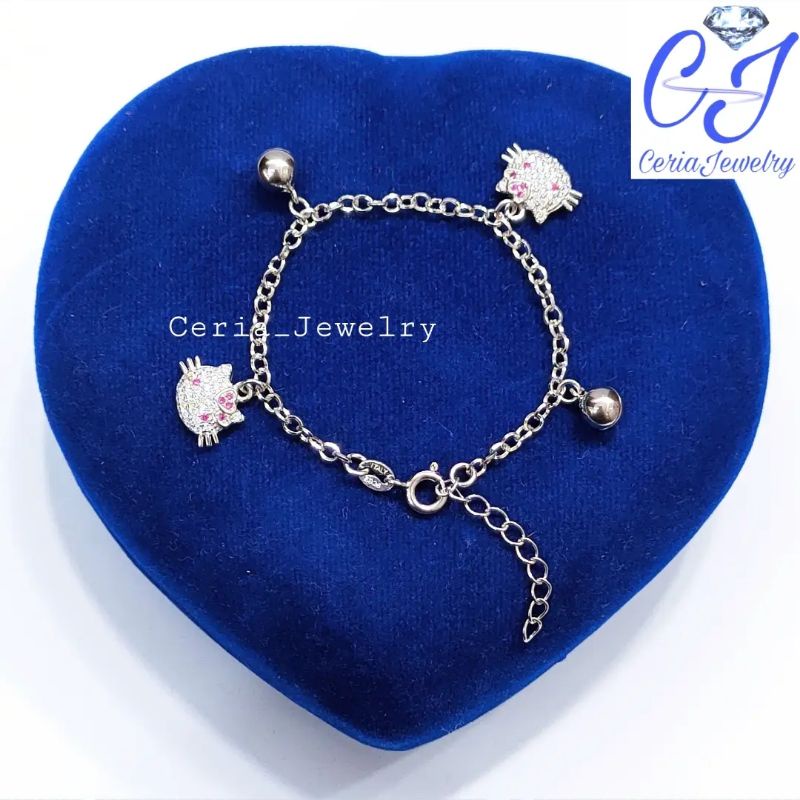 Gelang Perak Anak Asli 925 Silver Lapis Emas Model Rantai Hellokitty _ Perhiasan Perak Anak