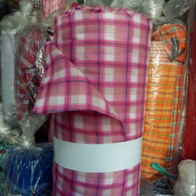 Bahan kain kotak yandet seragam pink YARD