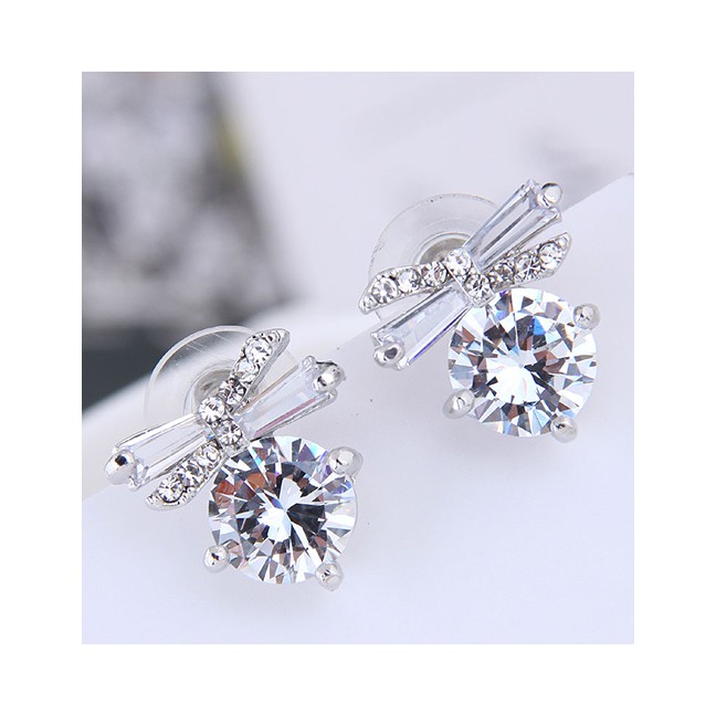 LRC Anting Tusuk Fashion Silver 925 Silver Needle Butterfly Zircon Earrings A58334