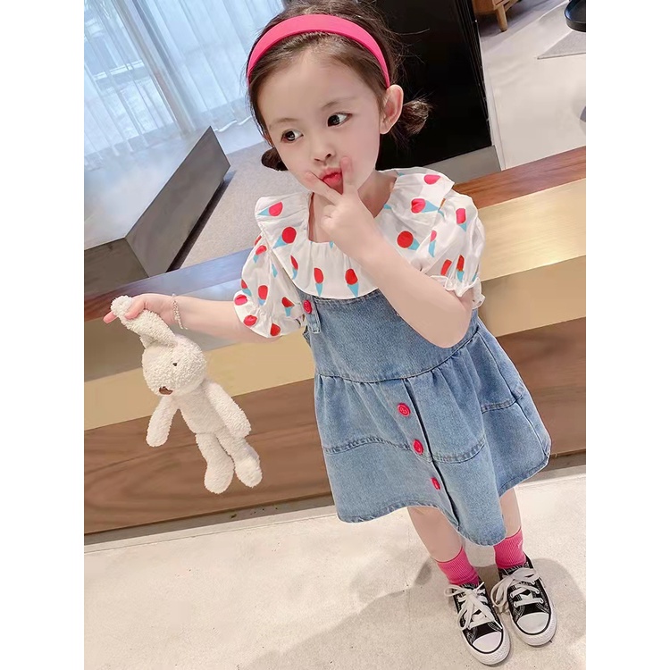 Setelan overall anak perempuan import 1th-4th/Dress Overall Jeans Anak Perempuan Import