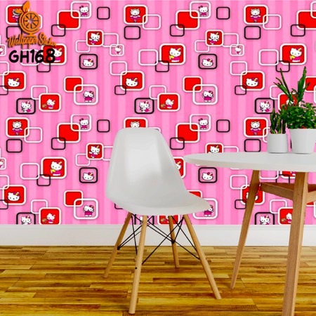 TOKO21GROSIR WALLPAPER  STICKER DINDING SALUR PINK KOTAK HELLO KITTY