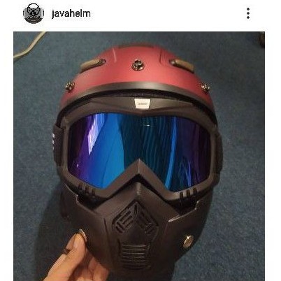 helm retro bogo Jpn Momo Goggle masker Merah Maroon