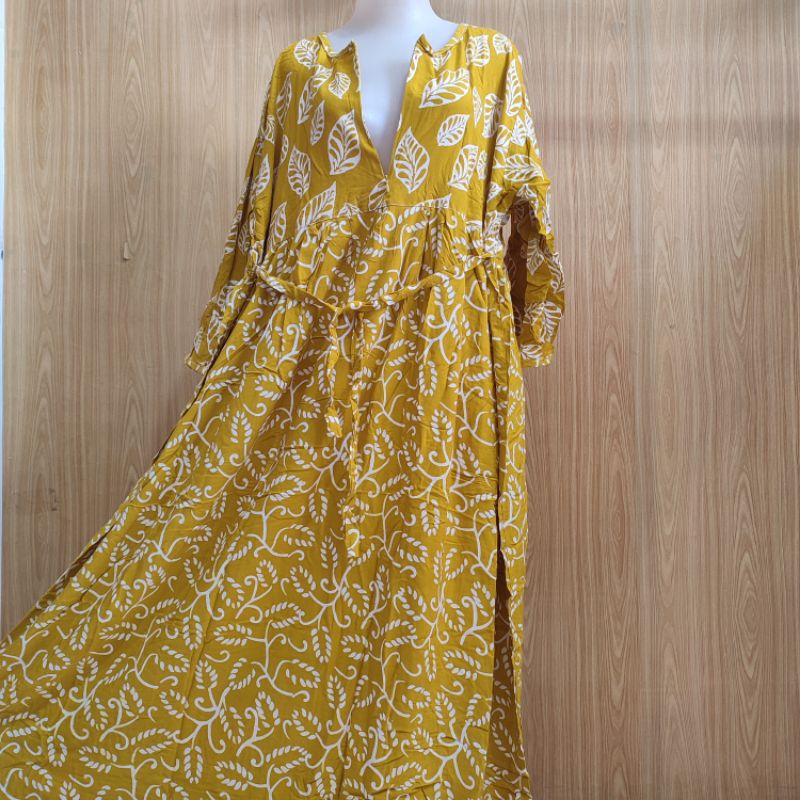 Batik Mahoni by Batik Huza Longdres Wiru Oval Jumbo Resleting, daster cantik kekinian, daster panjan