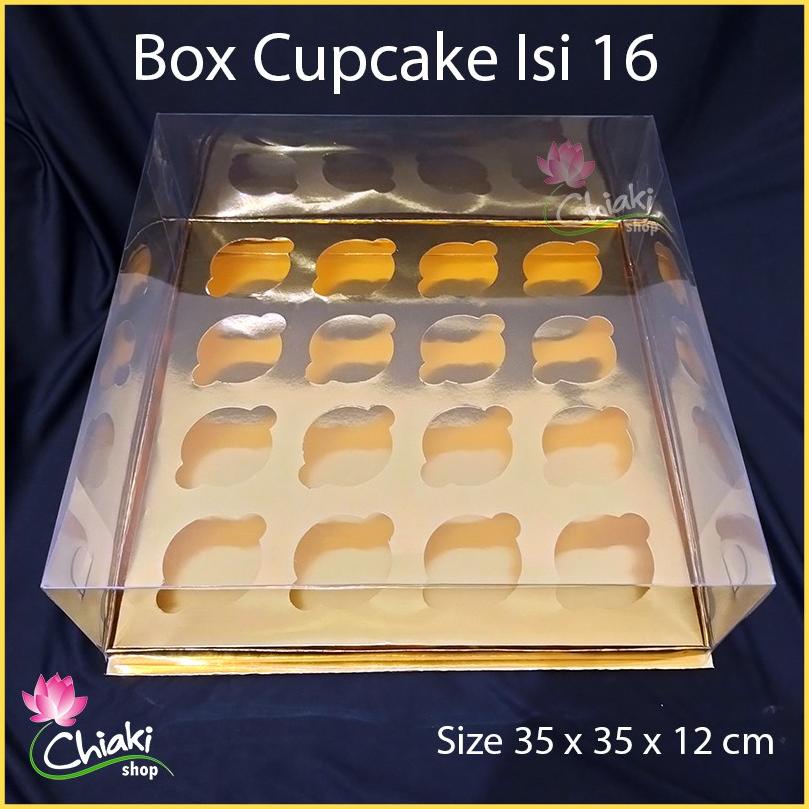 

Box Mika Gold Uk 35 X 35 X T. 12 Cm / Cupcake Isi 16 Cake Pudding Tart Dus Emas Karton Tebal Chiaki