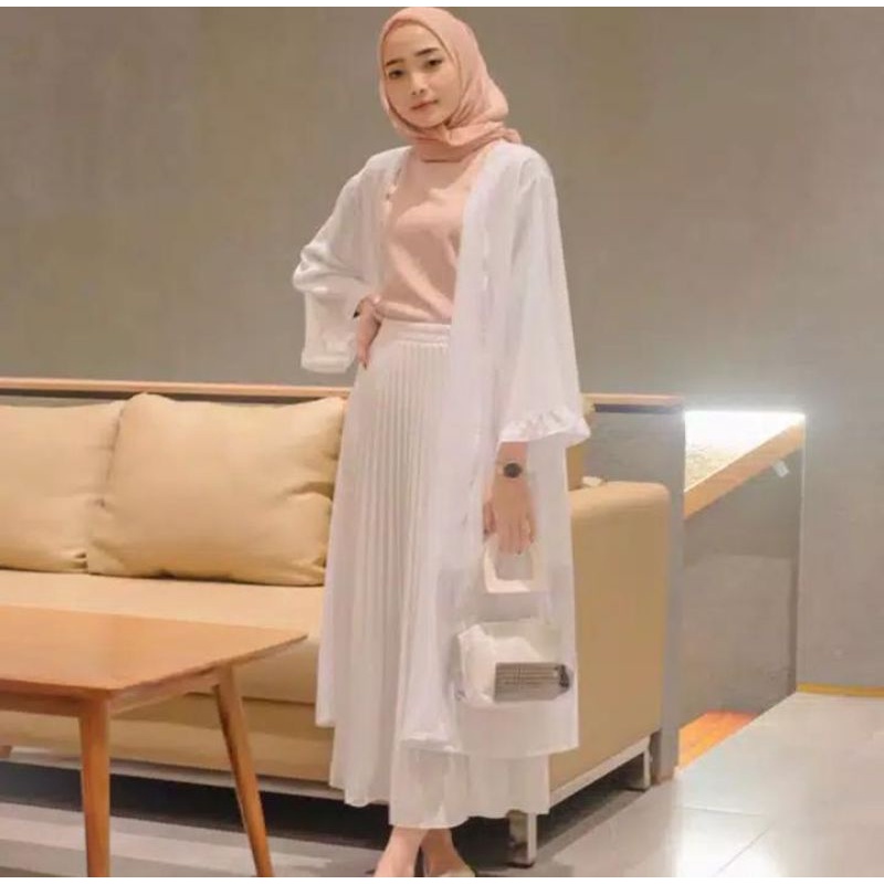 Outher kiffa/ Cardigan polos Lengan Ruffle/ Cardigan pendek wanita muslim kekinian